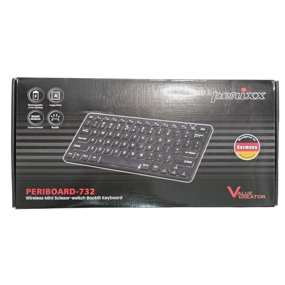 PERIBOARD-732B Wireless Backlit Mini Keyboard - X Type Scissor Keys Black